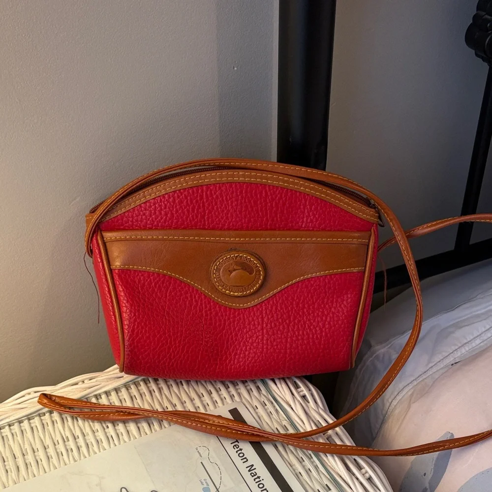 Dooney & Bourke Red and Brown Leather Crossbody Bag - Picture 1 of 5